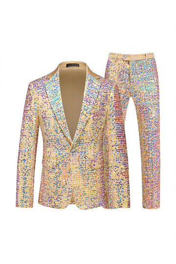 Champagne Sequin Single Breasted Notched Lapel Printed 2 Pieces Men's Prom Suits